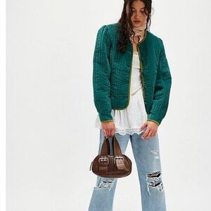 Free People Green Quilted Jacket NWOT